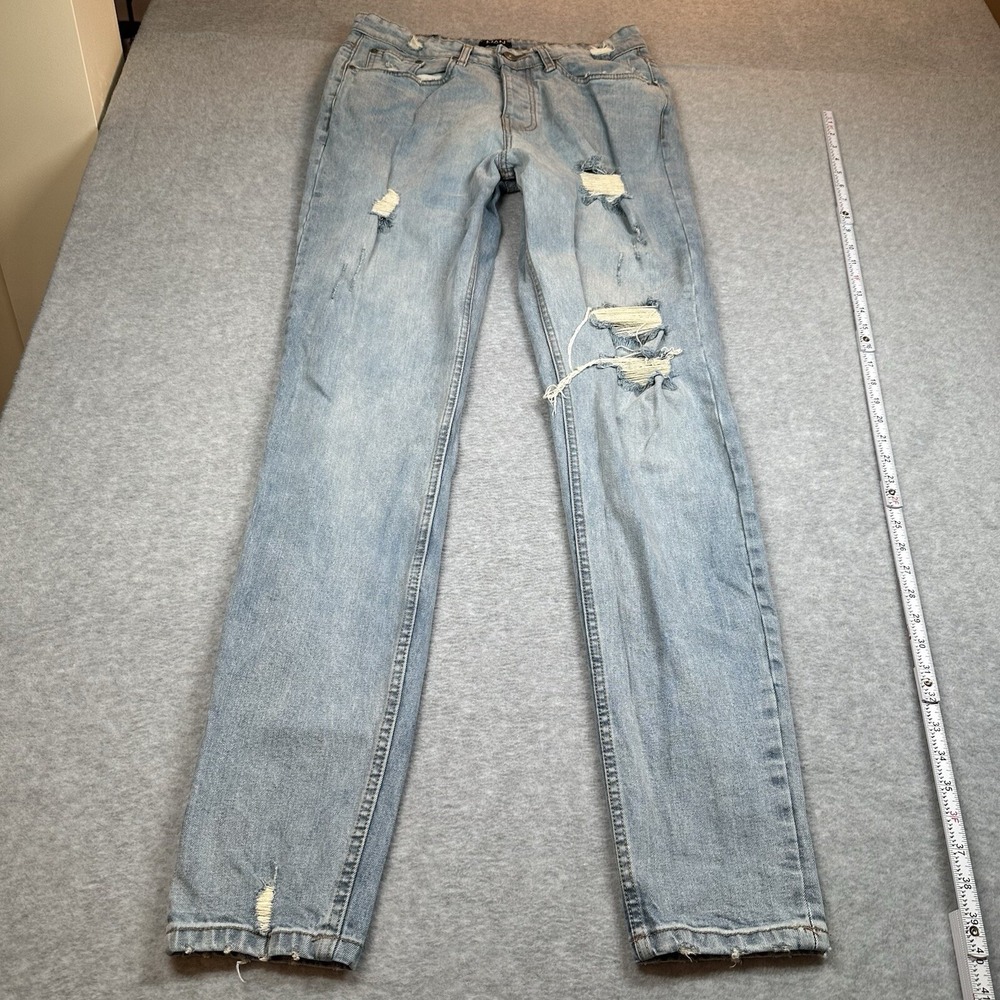 Boohooman Distressed Jeans Mens 32 Ripped Denim Med Wash Skinny Button Fly